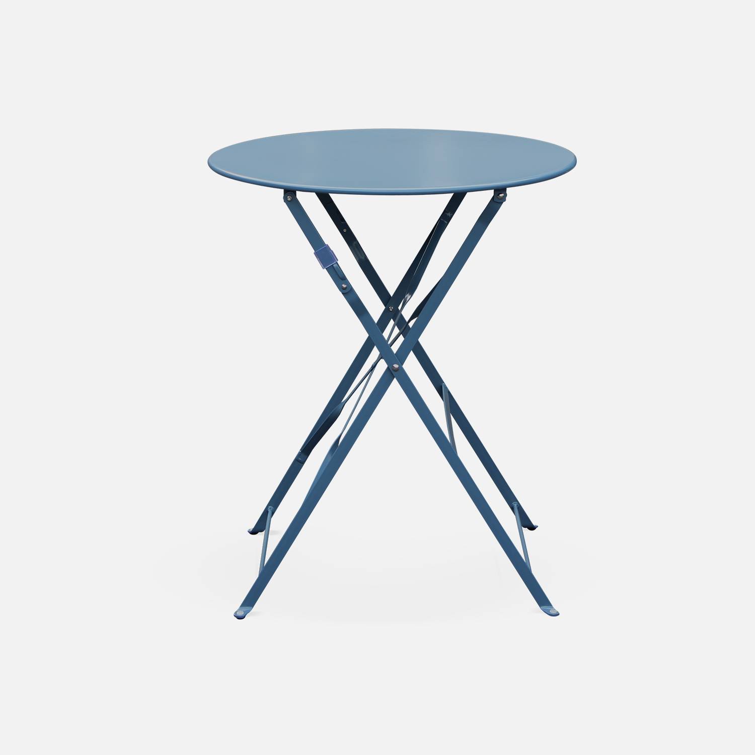 Salon de jardin bistrot pliable - Emilia rond bleu grisé - Table Ø60cm avec deux chaises pliantes, acier thermolaqué Photo3
