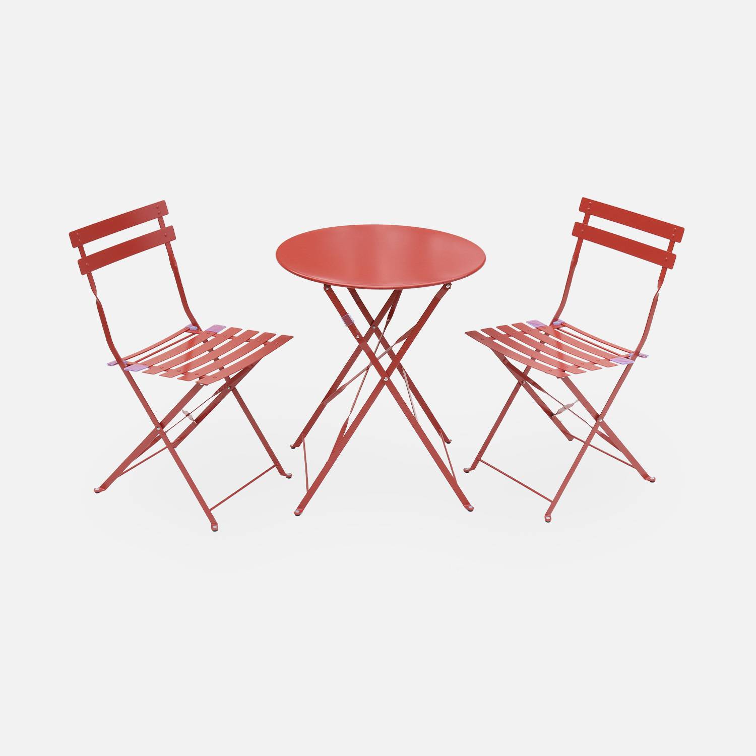 Conjunto de 2 mesas e cadeiras dobráveis Emilia em aço termolacado terracota  Photo2
