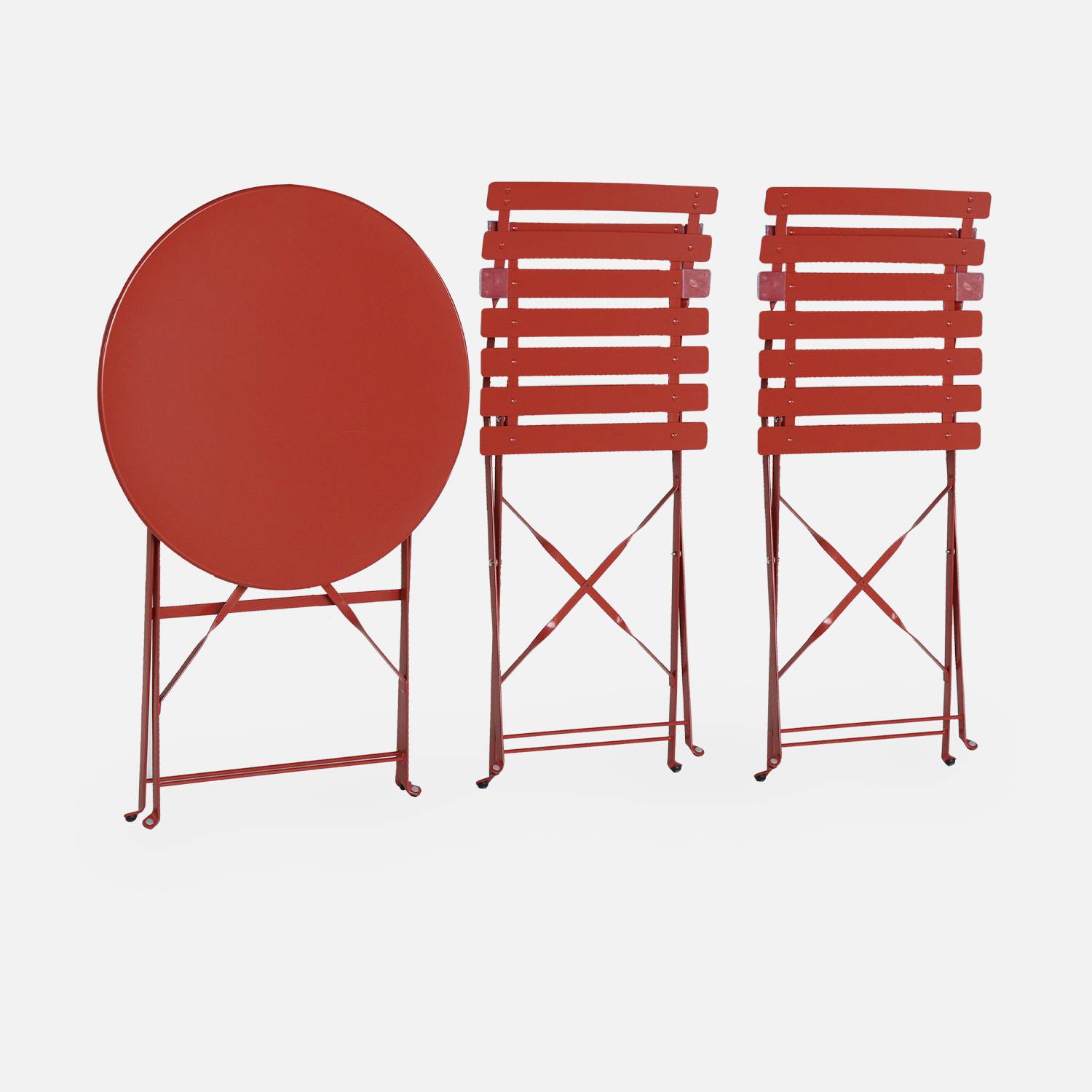Salon de jardin bistrot pliable - Emilia rond Terra Cotta - Table Ø60cm avec deux chaises pliantes, acier thermolaqué Photo6