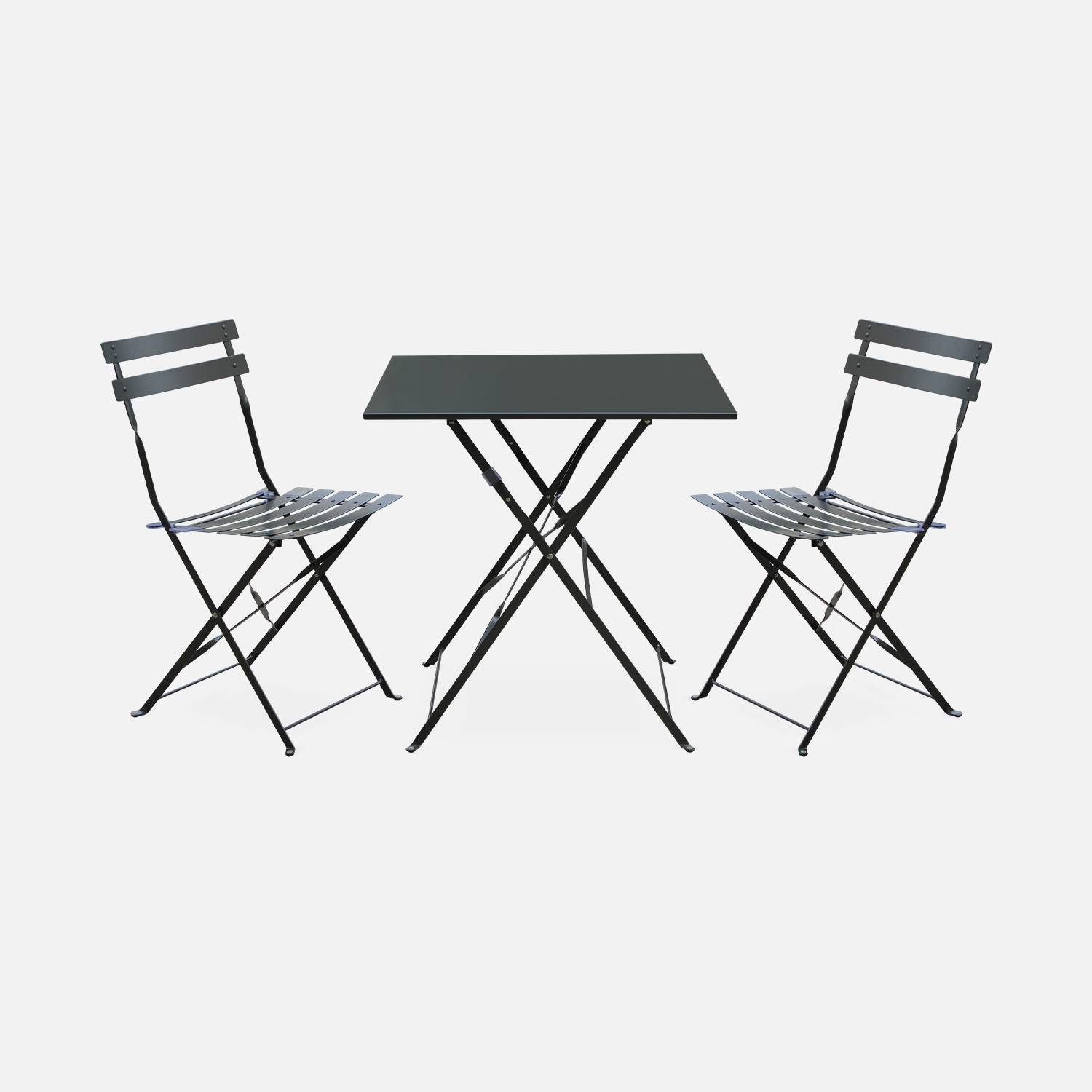 Salon de jardin bistrot pliable - Emilia carré gris anthracite - Table 70x70cm avec deux chaises pliantes, acier thermolaqué Photo2