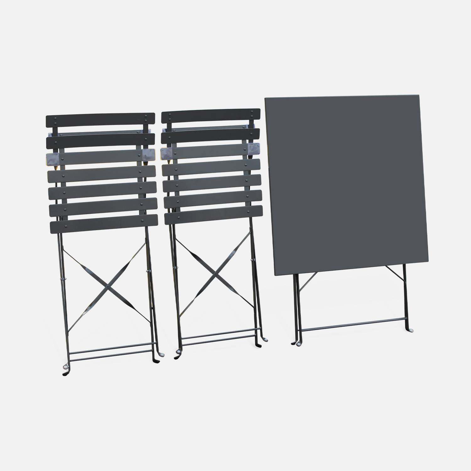 Salon de jardin bistrot pliable - Emilia carré gris anthracite - Table 70x70cm avec deux chaises pliantes, acier thermolaqué Photo6