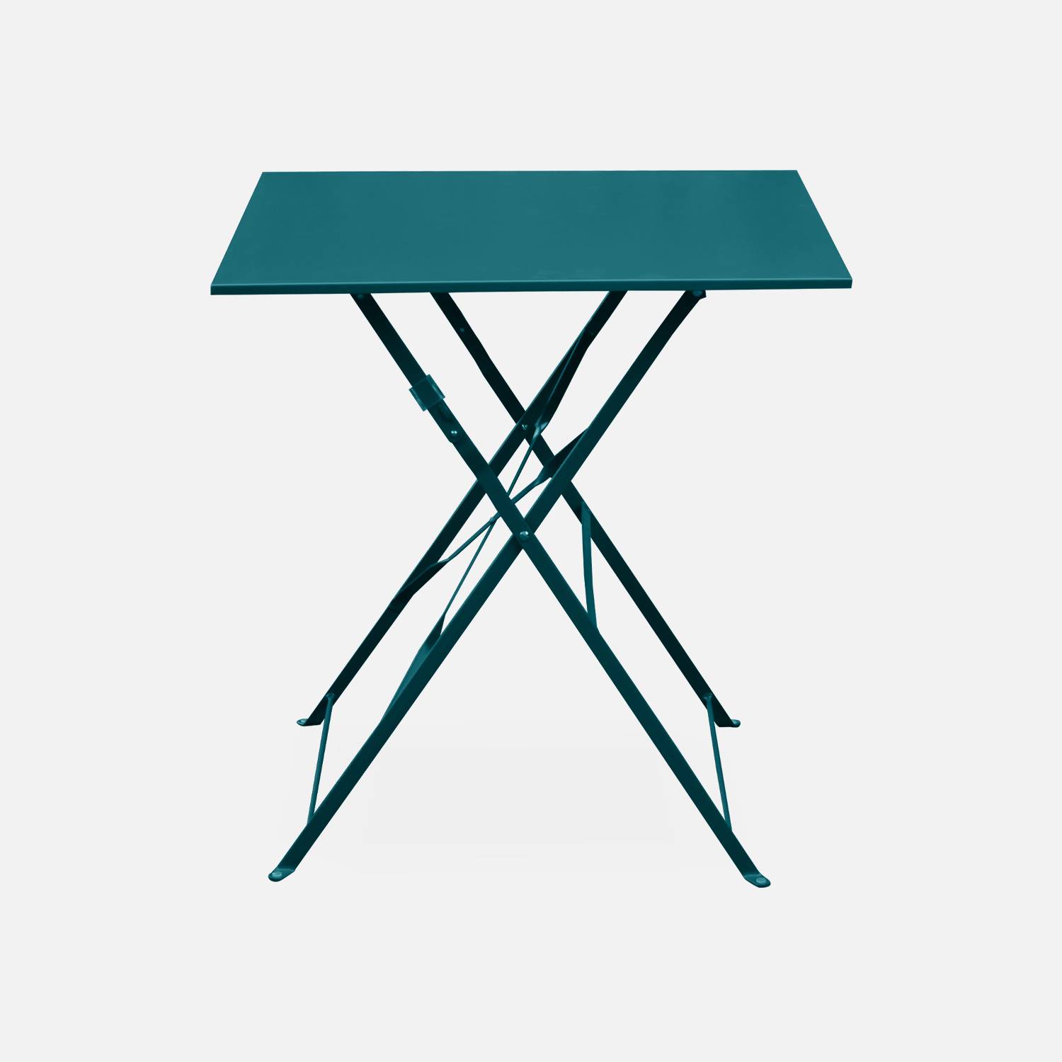Emilia - Bistroset - 2 inklapbare stoelen en een vierkante tafel 70x70 van gepoedercoat staal – Donker Turquoise Photo3