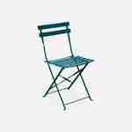 Salon de jardin bistrot pliable - Emilia carré bleu canard - Table carrée 70x70cm avec deux chaises pliantes, acier thermolaqué Photo4