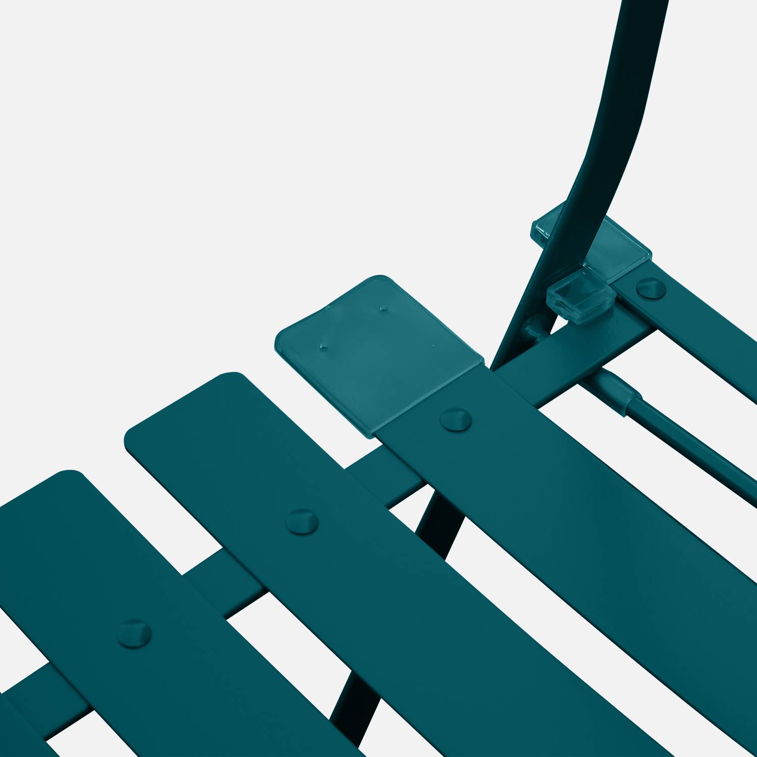 Emilia - Bistroset - 2 inklapbare stoelen en een vierkante tafel 70x70 van gepoedercoat staal  – Donker Turquoise Photo5