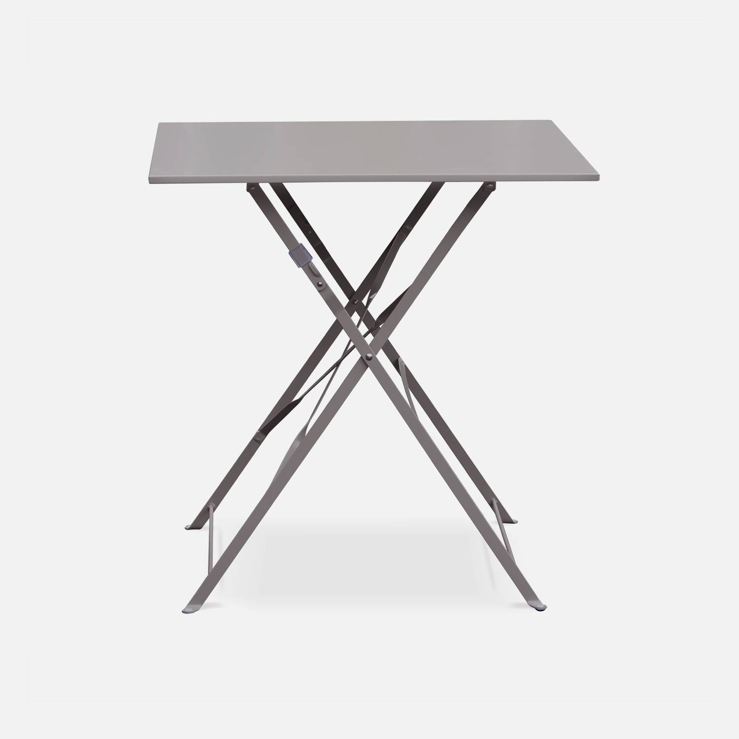 Emilia - Bistroset - 2 inklapbare stoelen en een vierkante tafel 70x70 van gepoedercoat staal  – Grijs Taupe Photo3