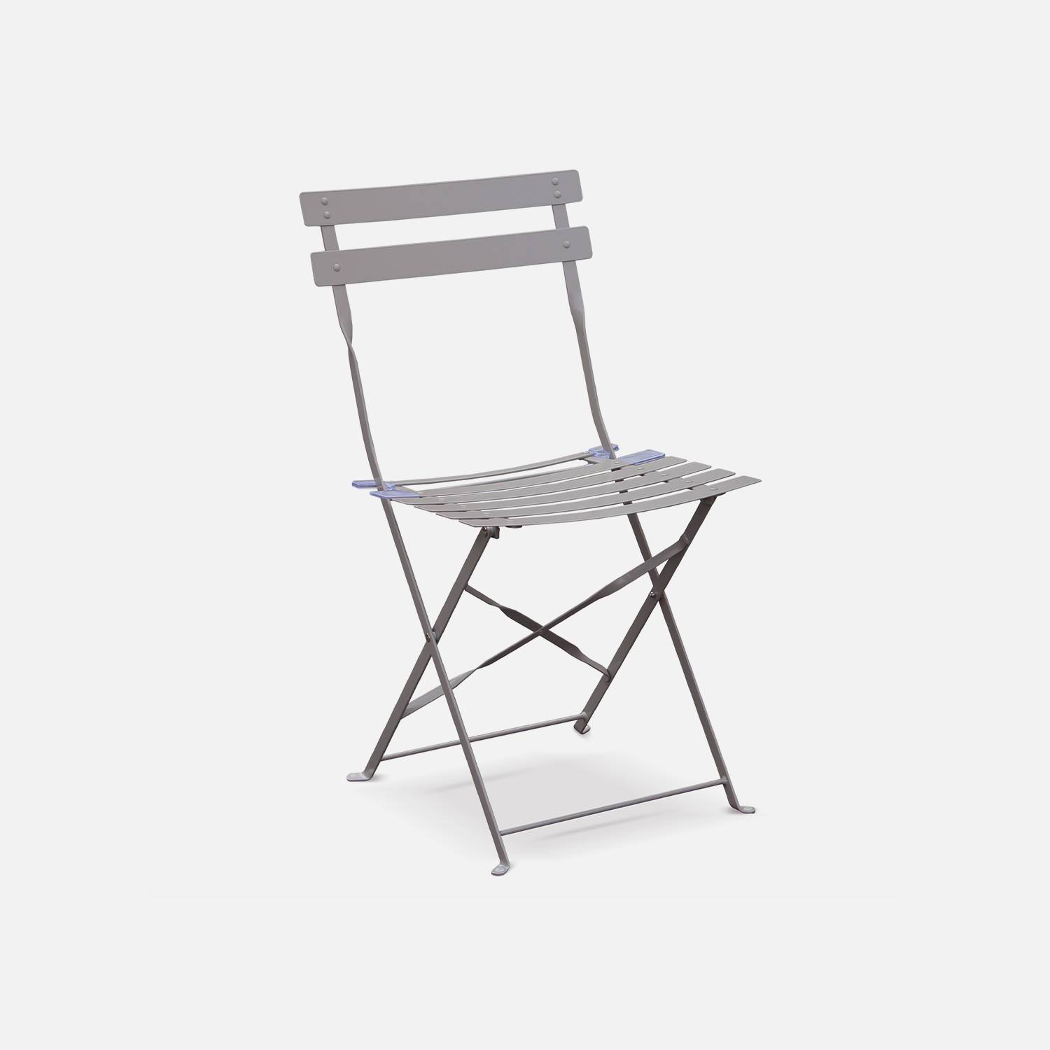 Emilia - Bistroset - 2 inklapbare stoelen en een vierkante tafel 70x70 van gepoedercoat staal  – Grijs Taupe Photo4