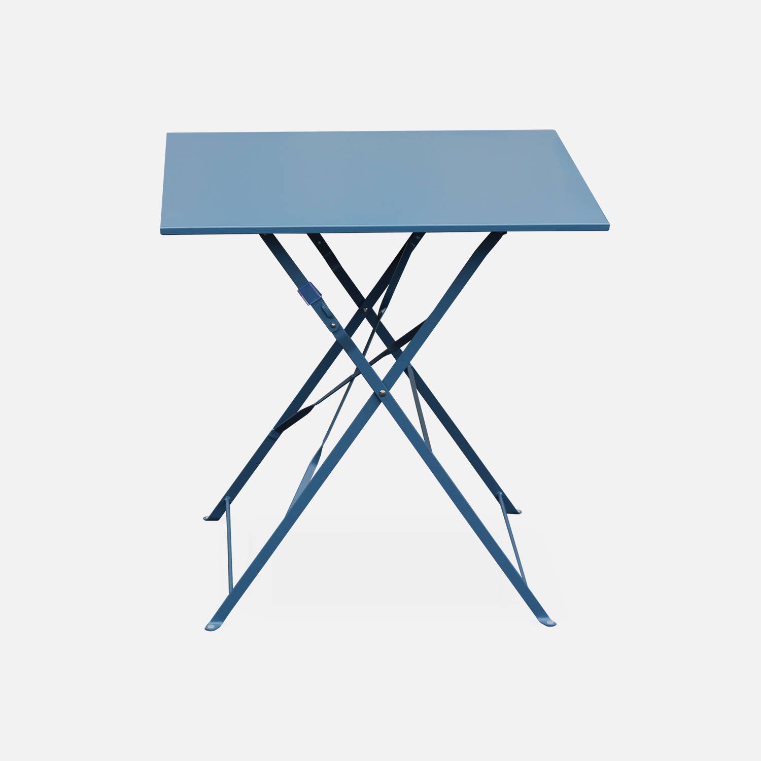 Emilia - Bistroset - 2 inklapbare stoelen en een vierkante tafel 70x70 van gepoedercoat staal – Blauwgrijs  Photo3