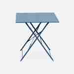 Salon de jardin bistrot pliable - Emilia carré bleu grisé - Table 70x70cm avec deux chaises pliantes, acier thermolaqué Photo3