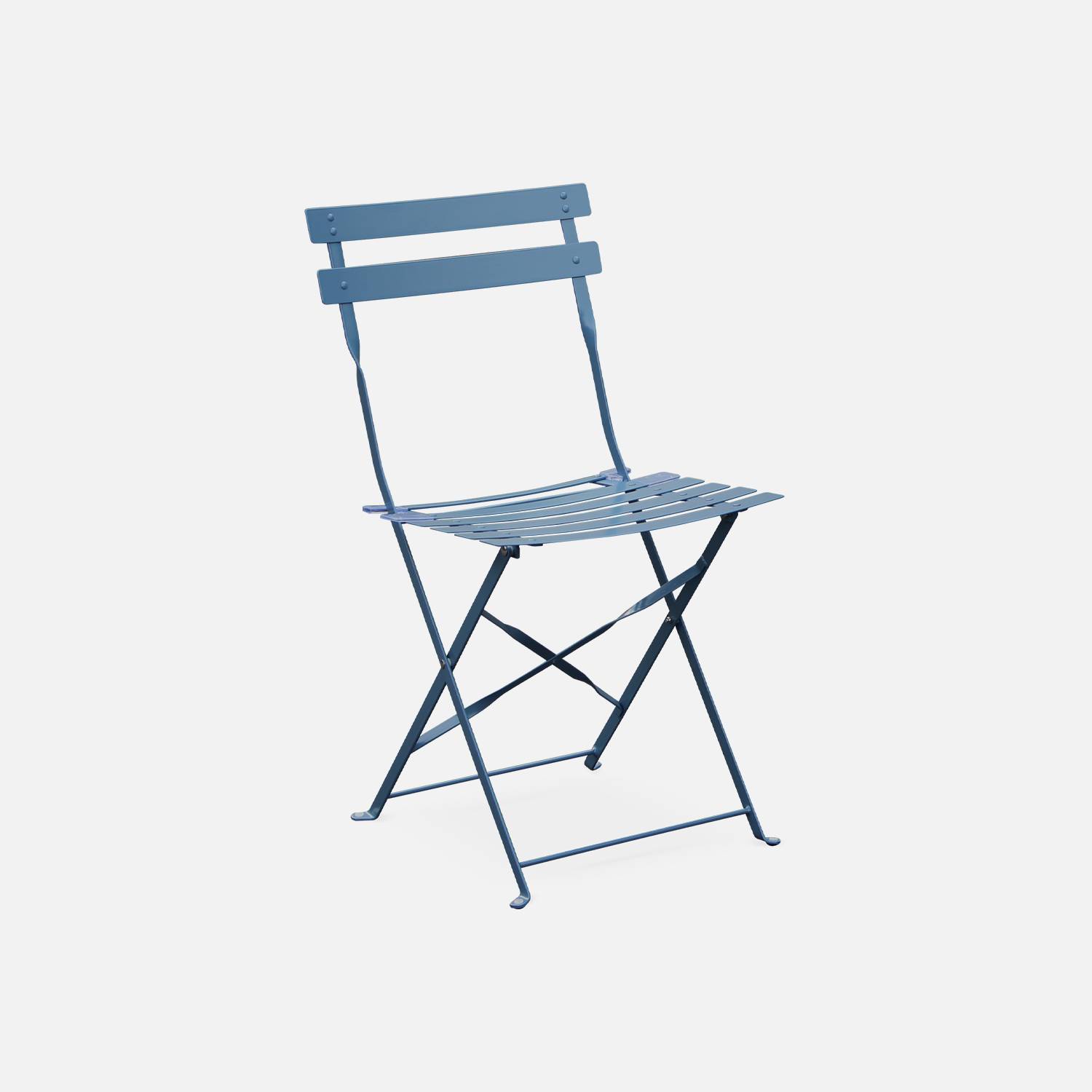 Emilia - Bistroset - 2 inklapbare stoelen en een vierkante tafel 70x70 van gepoedercoat staal – Blauwgrijs  Photo4