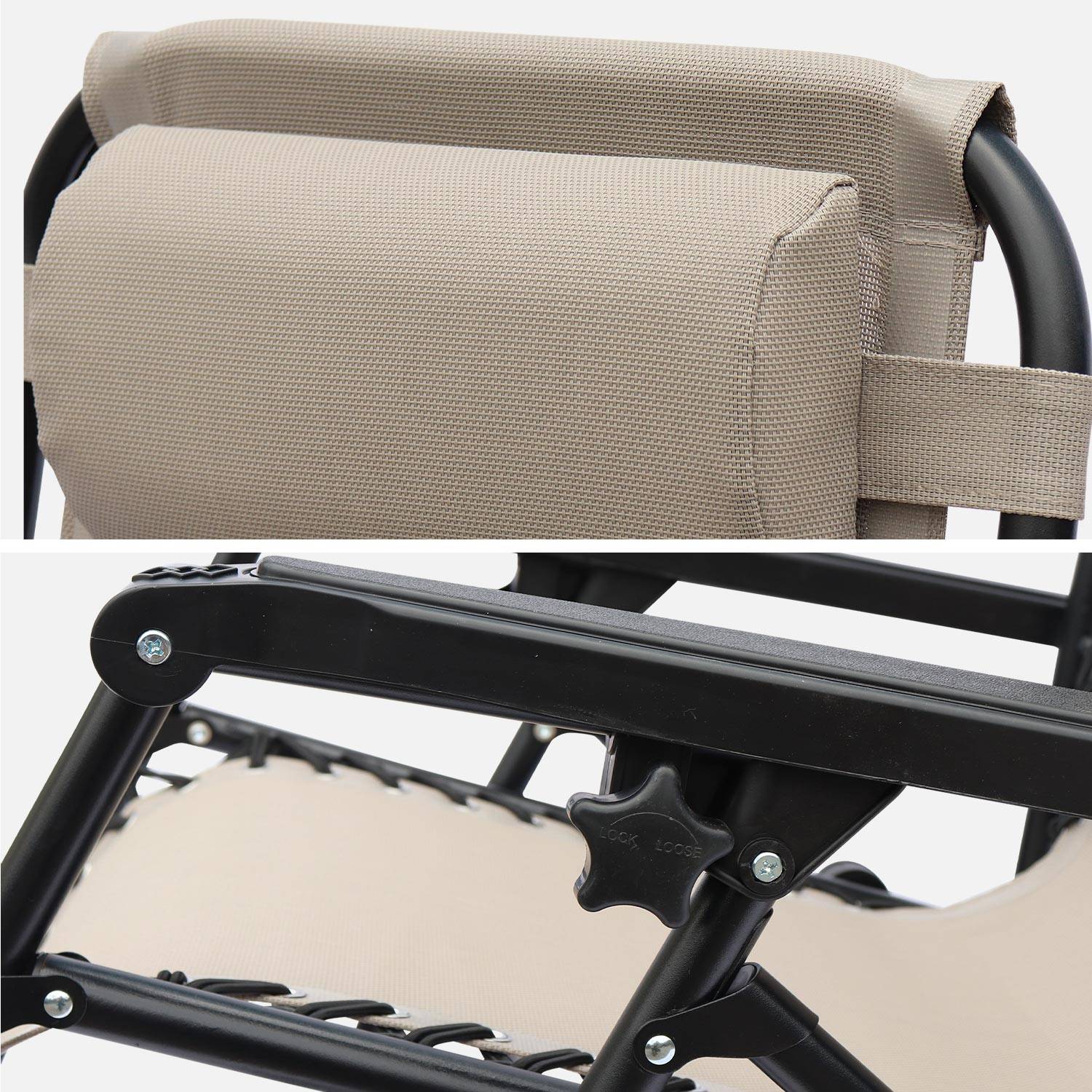 Lot de 2 fauteuils relax – Patrick – Textilène, pliables, multi-positions, taupe Photo5