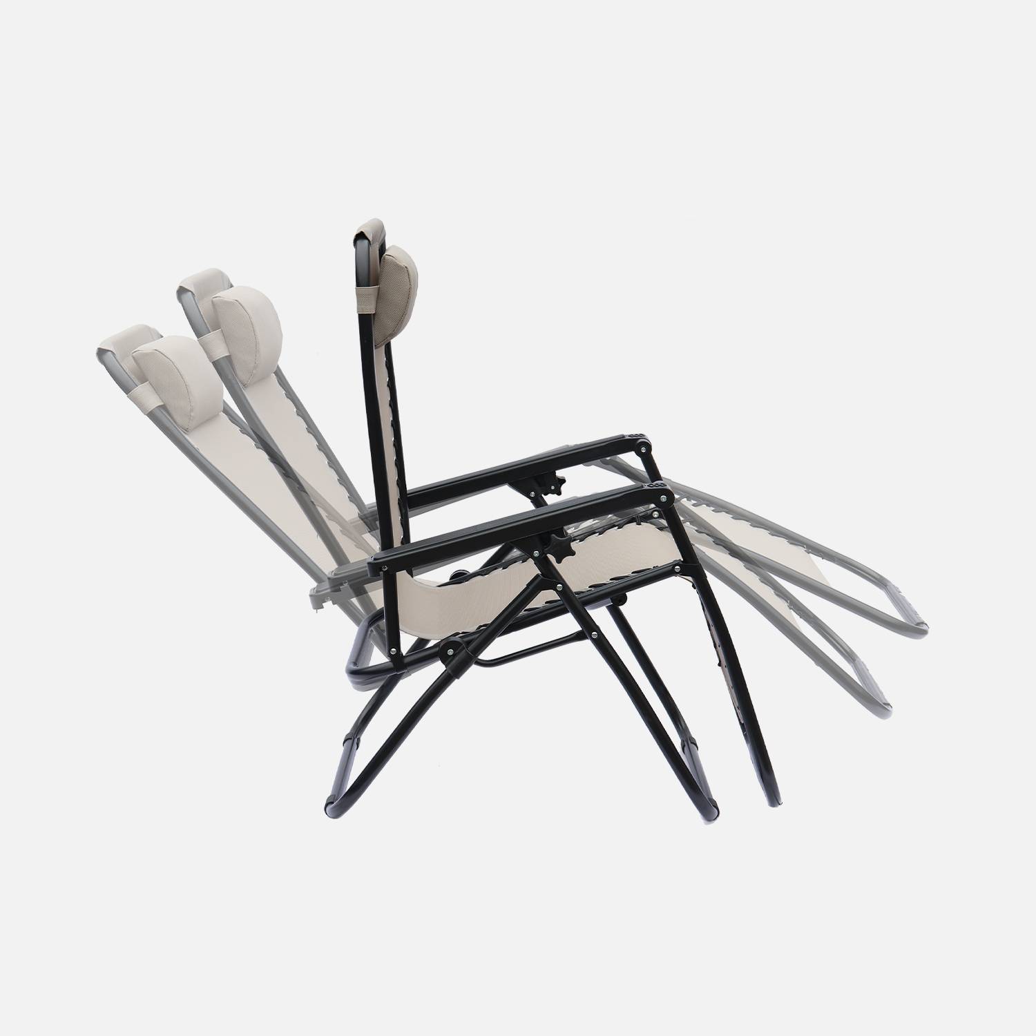 Lot de 2 fauteuils relax – Patrick – Textilène, pliables, multi-positions, taupe Photo6