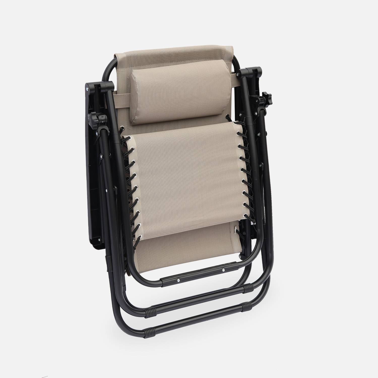 Lot de 2 fauteuils relax – Patrick – Textilène, pliables, multi-positions, taupe Photo7
