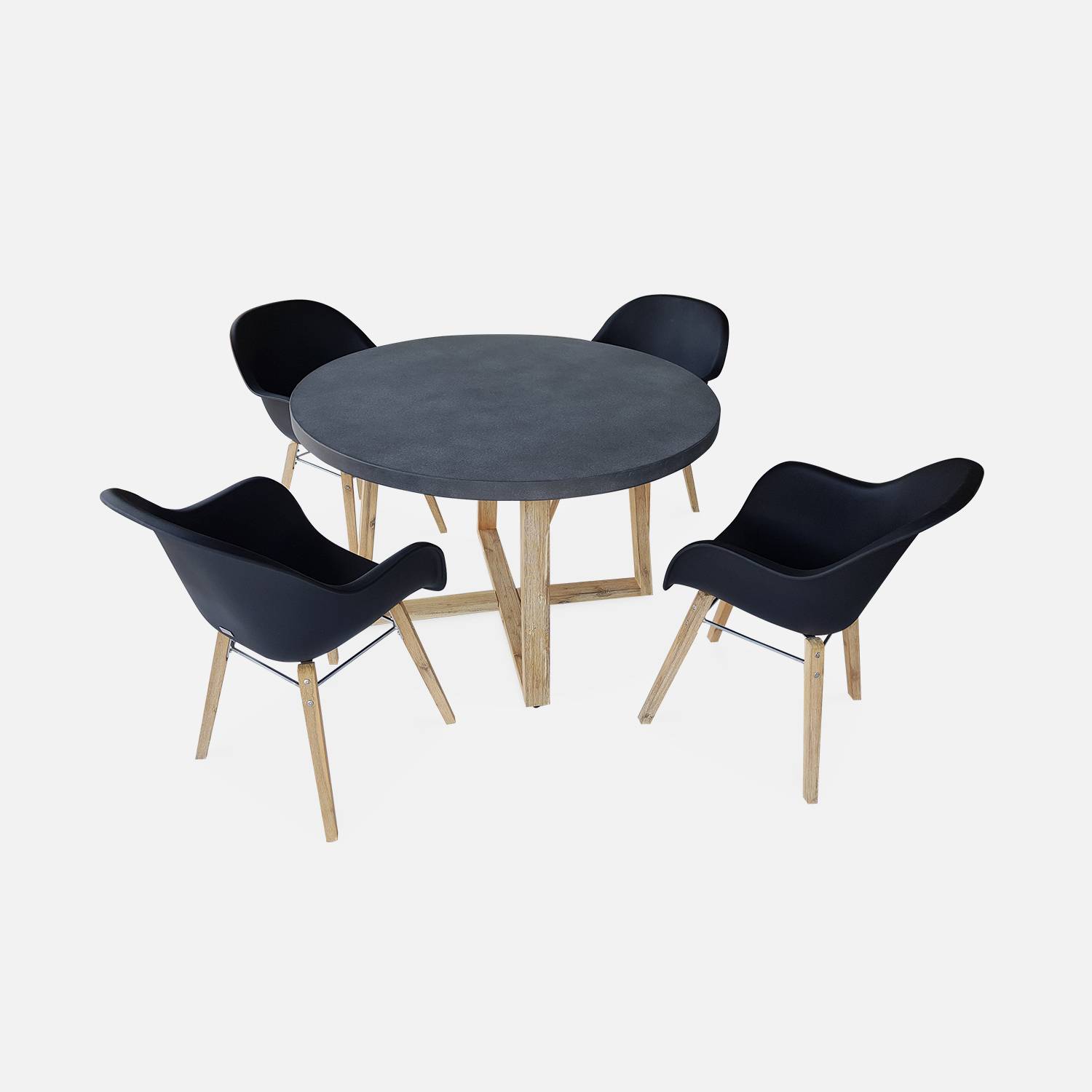 Table de jardin en fibre de ciment 120 cm BORNEO et 4 fauteuils scandinaves CELEBES anthracite Photo1