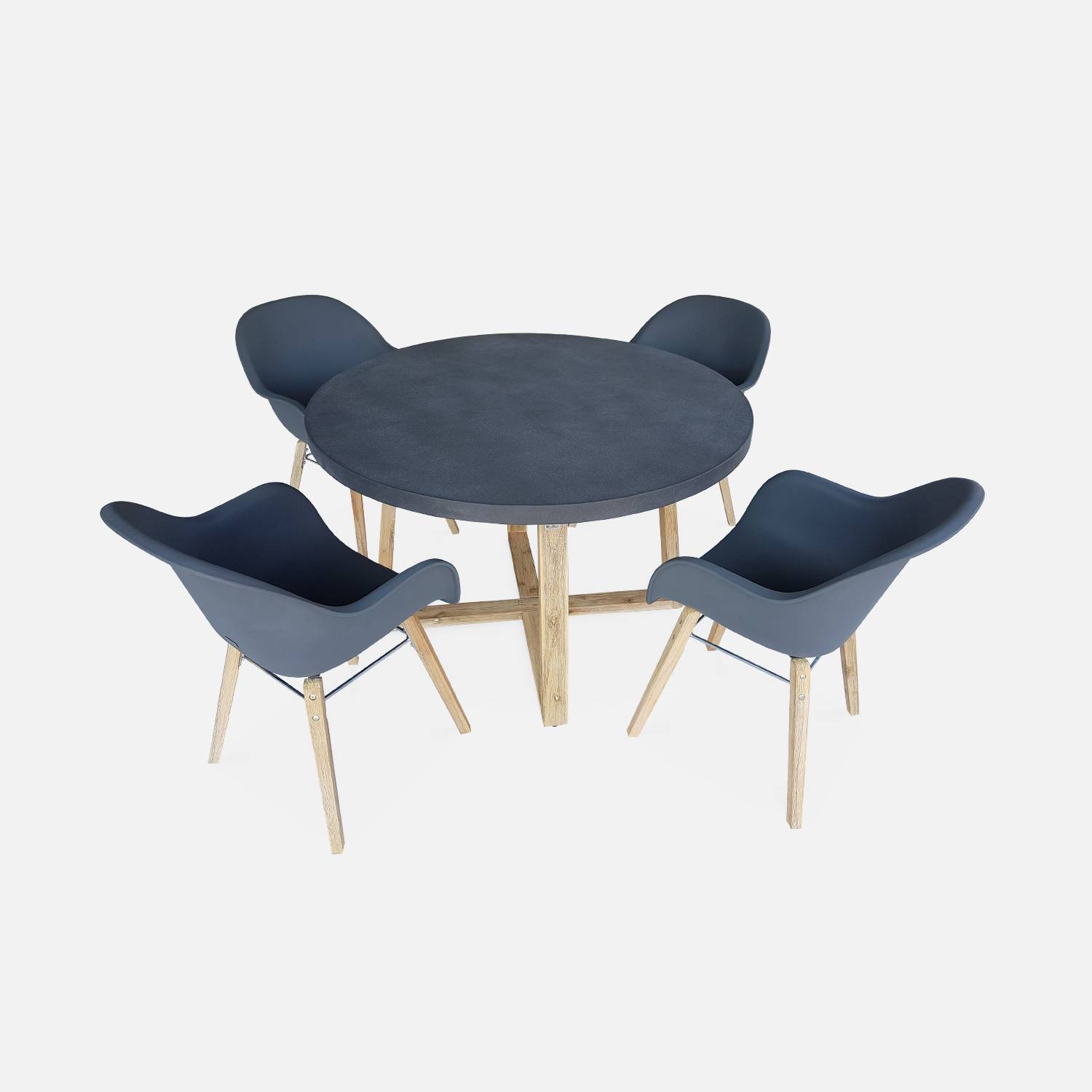 Table de jardin en fibre de ciment 120 cm BORNEO et 4 fauteuils scandinaves CELEBES gris Photo1