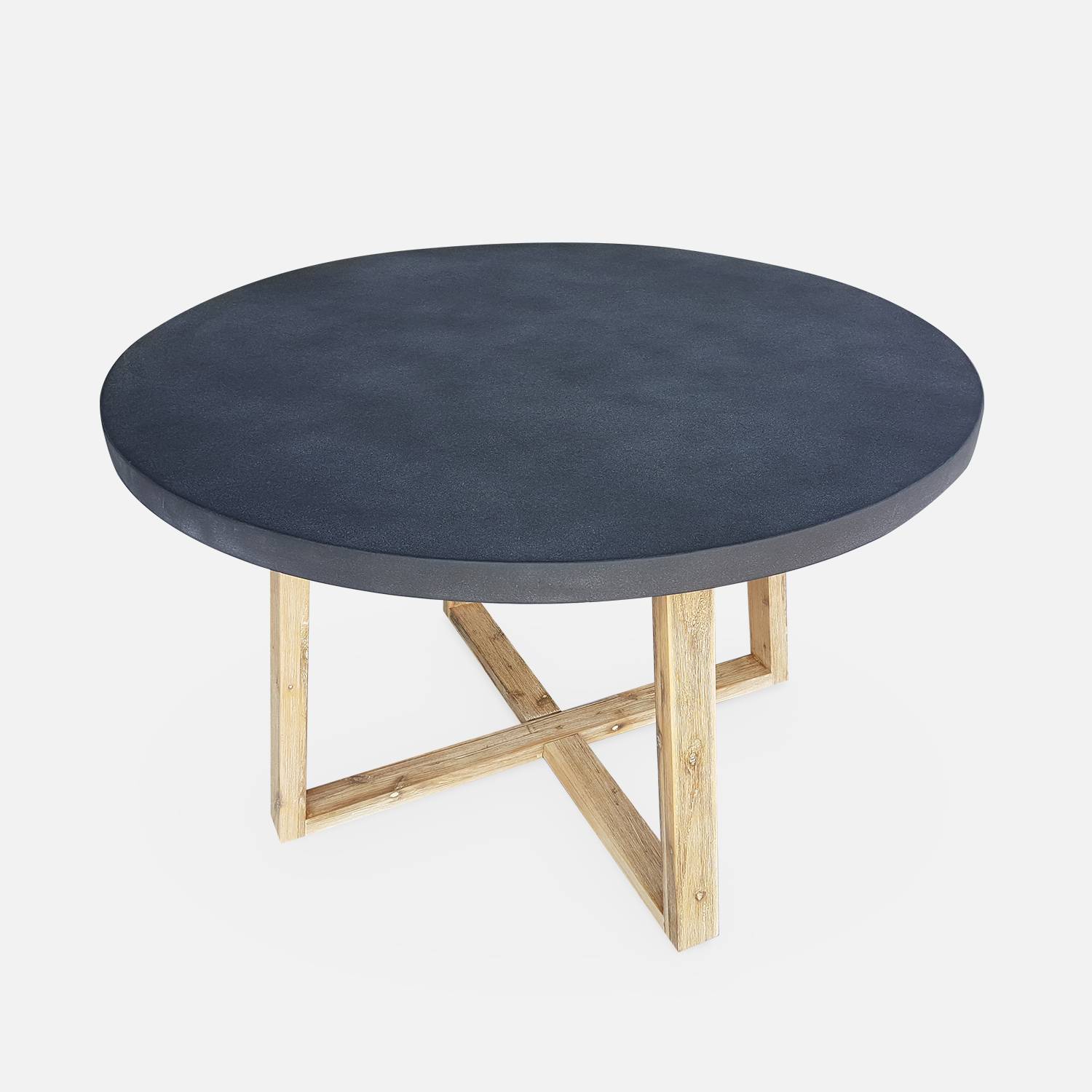 Table de jardin en fibre de ciment 120 cm BORNEO et 4 fauteuils scandinaves CELEBES gris Photo2