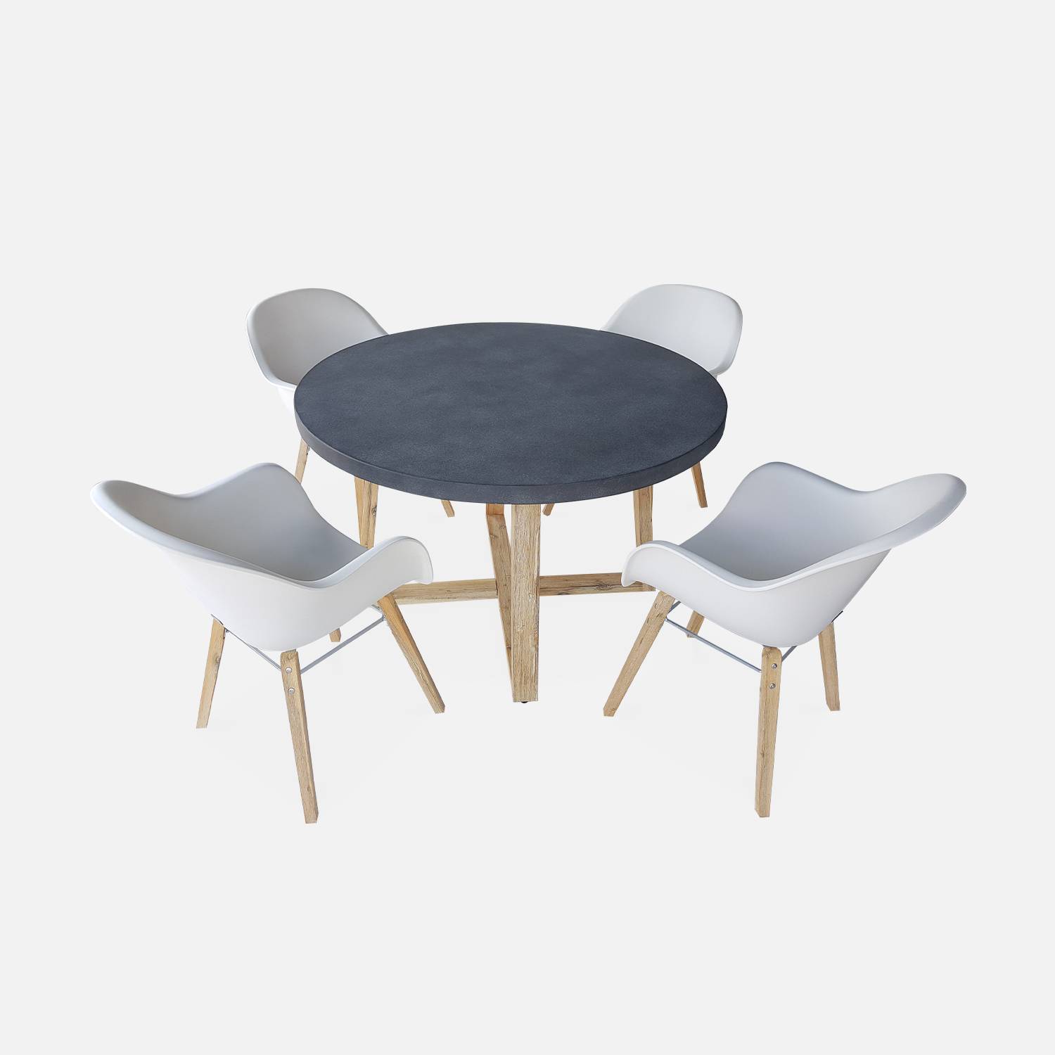 Tuintafel vezelcement 120cm BORNEO en 4 stoelen scandinavische stijl CELEBES wit Photo1