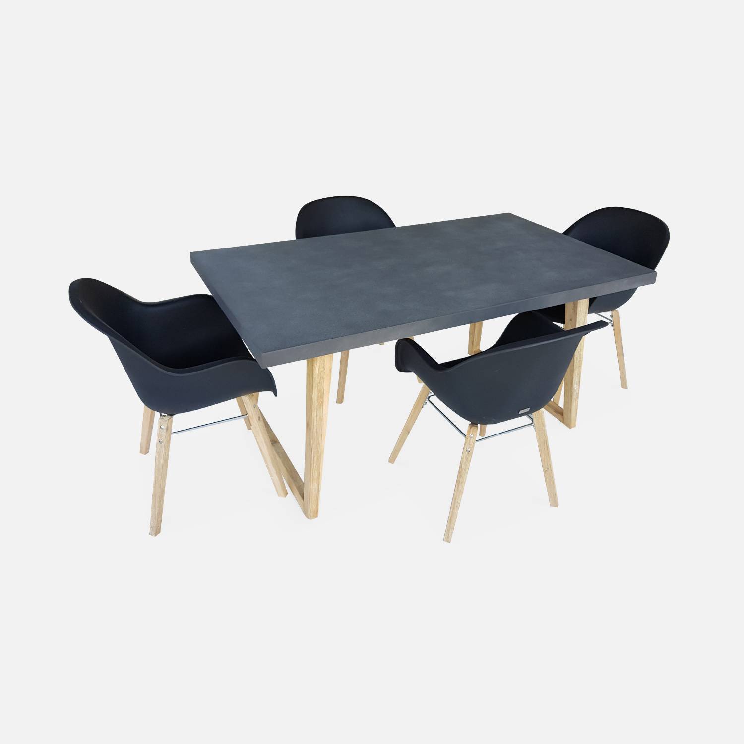 Tuintafel vezelcement 160cm BORNEO en 4 stoelen scandinavische stijl CELEBES antraciet Photo2