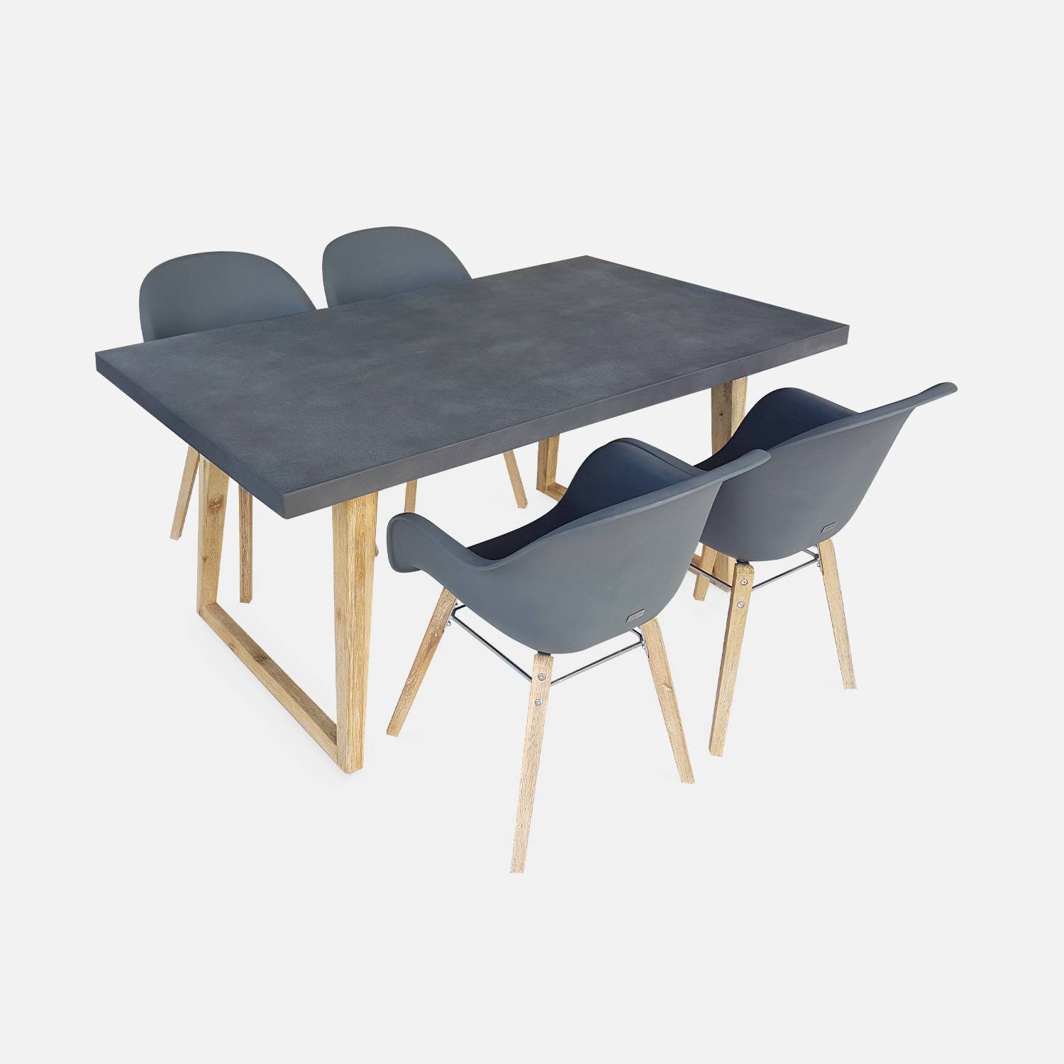 Table de jardin en fibre de ciment 160 cm BORNEO et 4 fauteuils scandinaves CELEBES gris Photo1