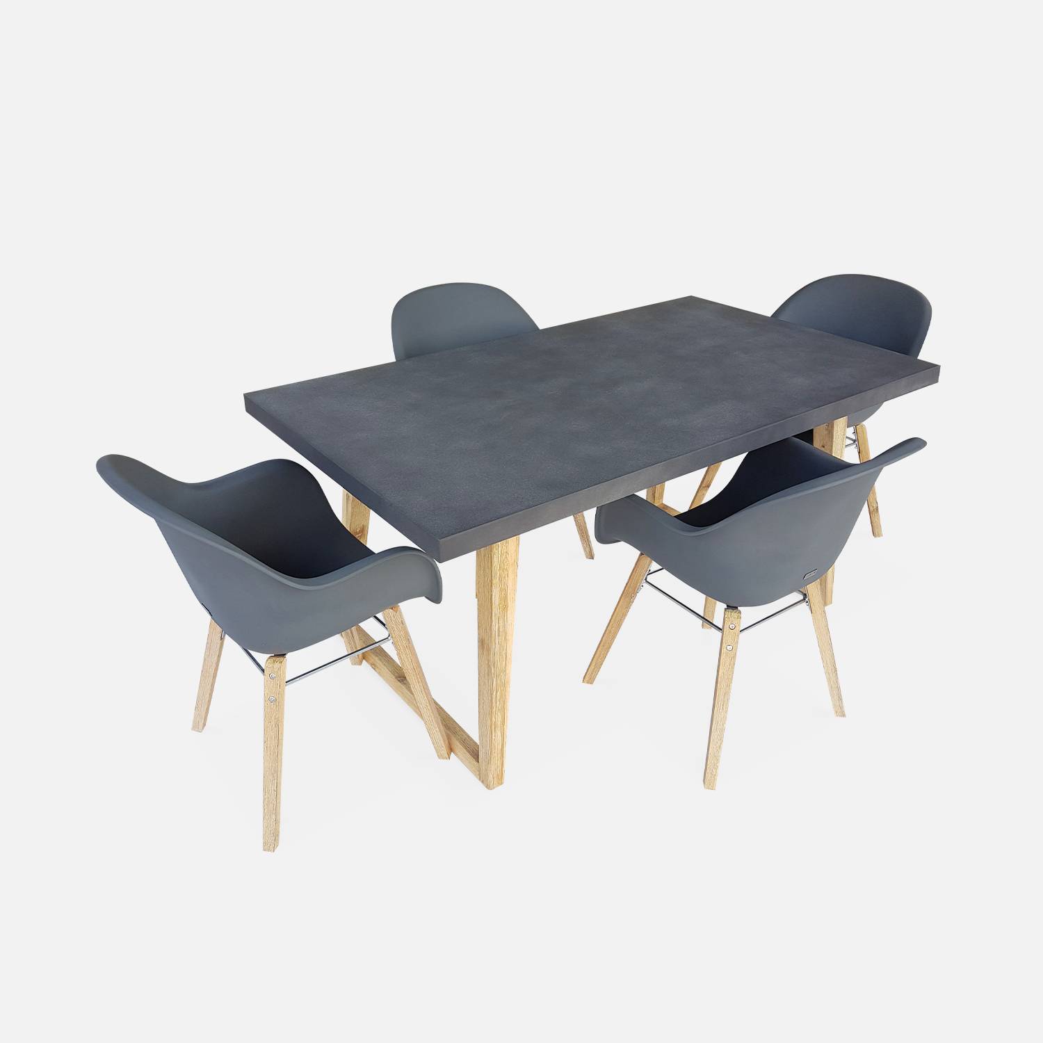 Tuintafel vezelcement 160cm BORNEO en 4 stoelen scandinavische stijl CELEBES grijs Photo2