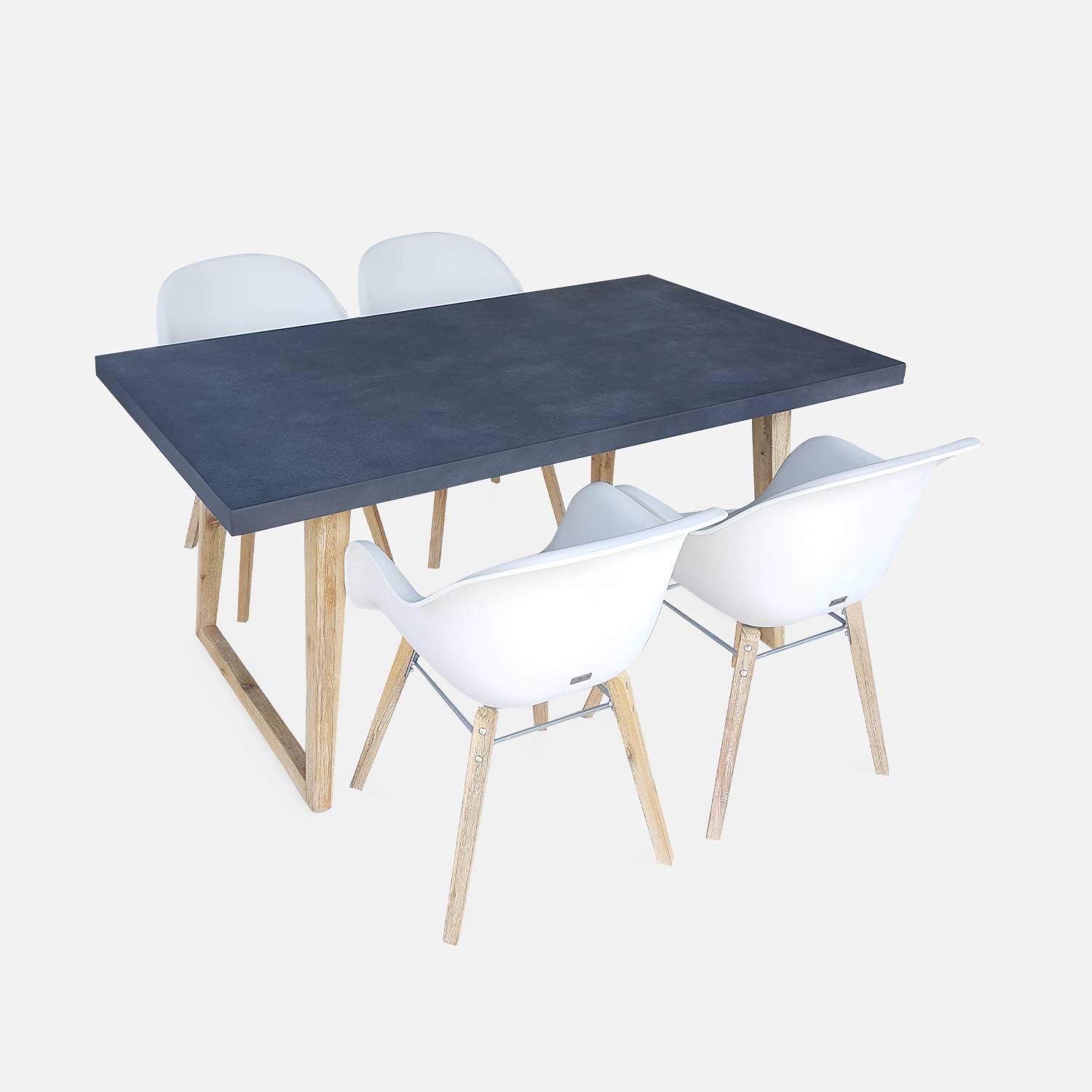 BORNEO 160 cm Faserzement-Gartentisch und 4 CELEBES Skandinavische Sessel Weiß Photo1