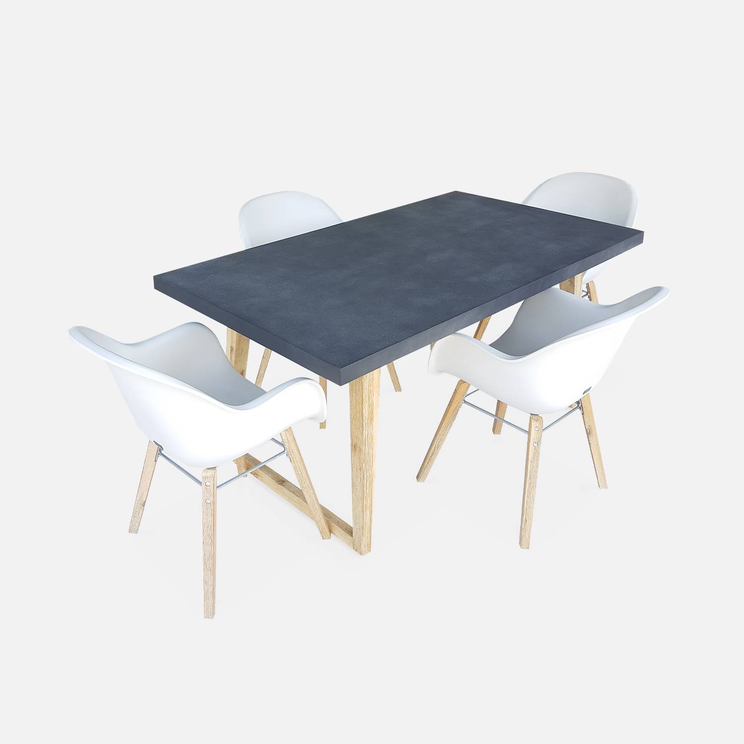 Table de jardin en fibre de ciment 160 cm BORNEO et 4 fauteuils scandinaves CELEBES blanc Photo2