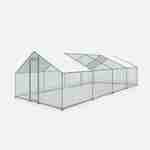 Enclos pour poulailler 24 m² BABETTE en acier galvanisé, bâche de toit imperméable et anti UV, porte avec loquet, 3x8m Photo1