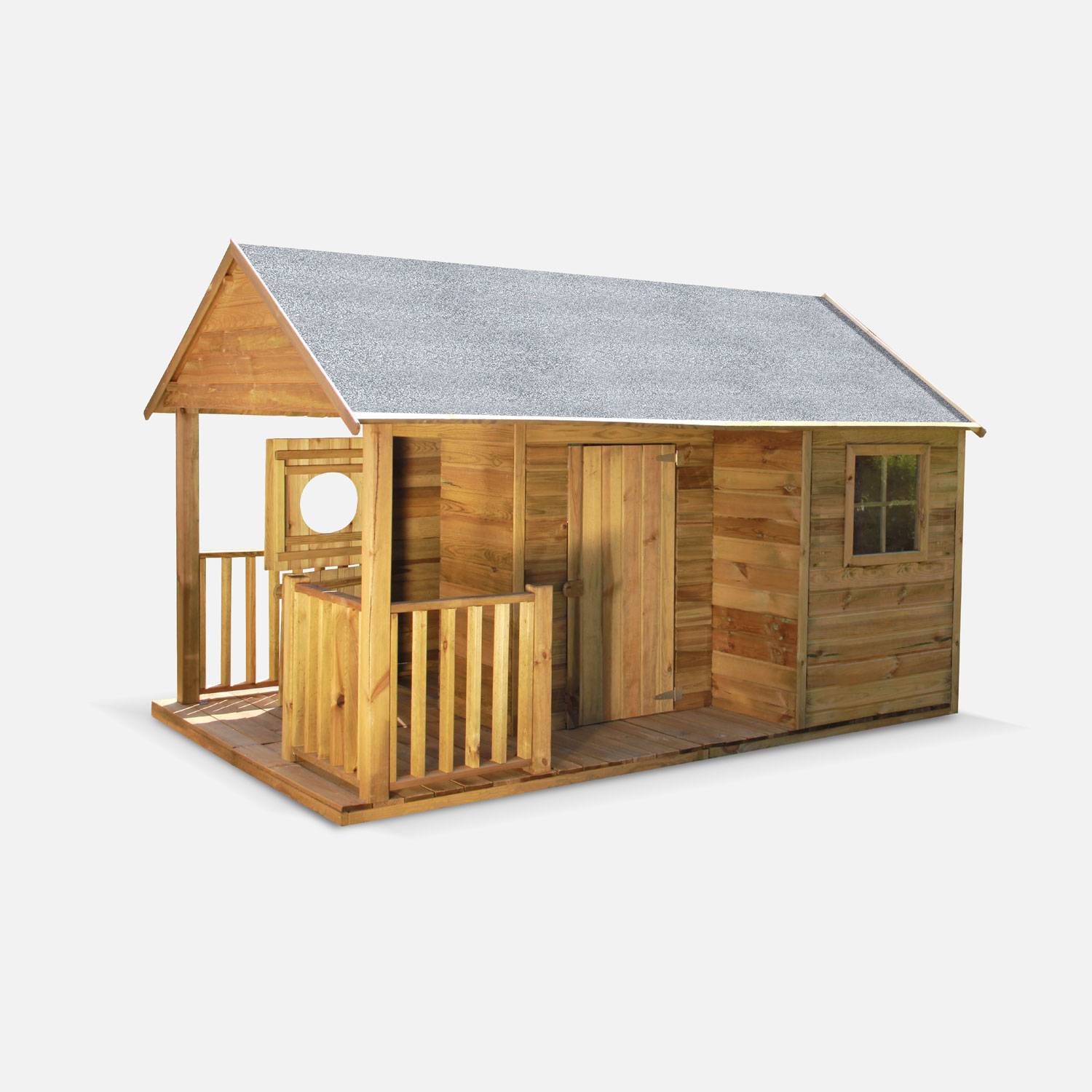 Maisonnette avec véranda en bois FSC de 4,5 m², Rose -  cabane en pin autoclave Photo1