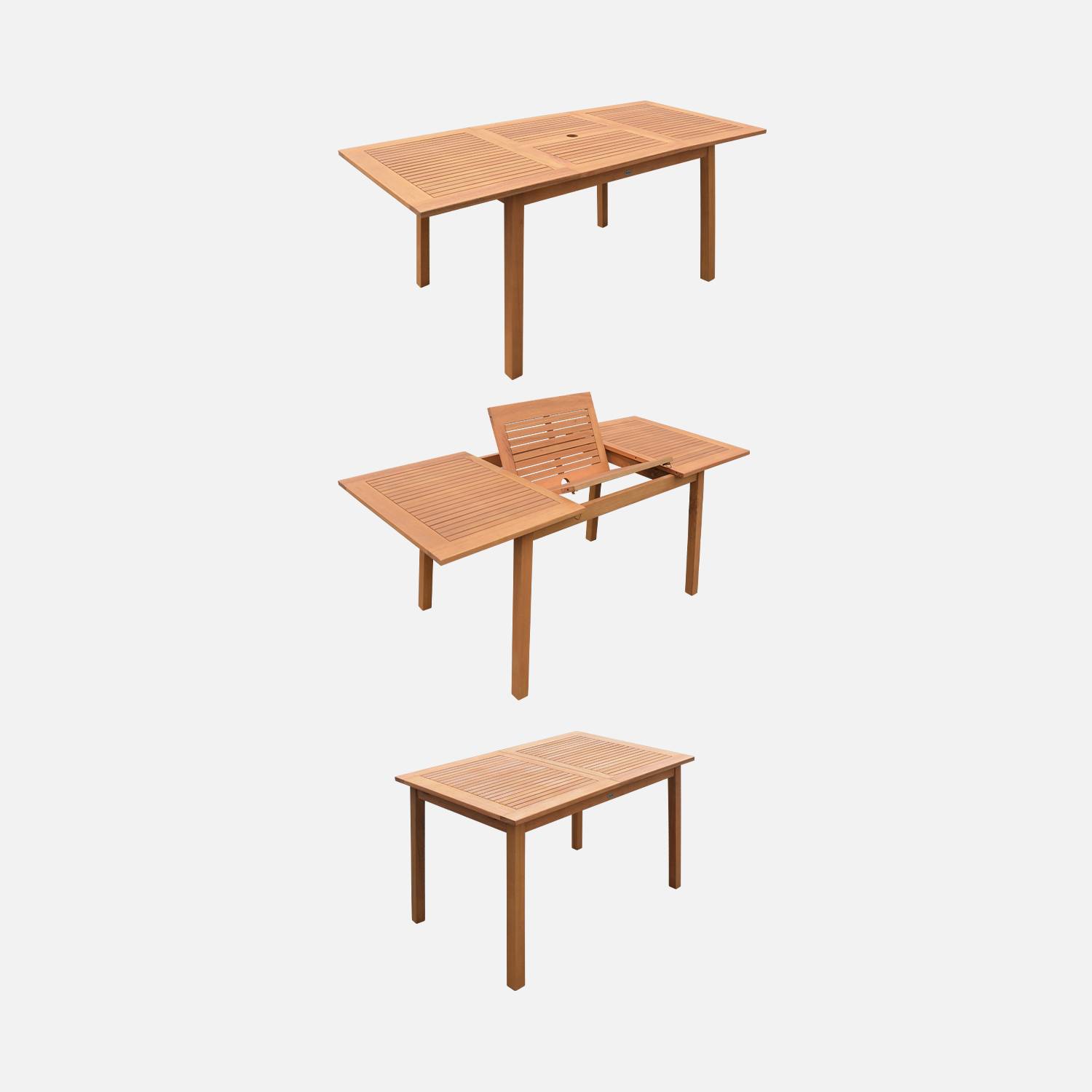 Conjunto de mesa e cadeiras de jardim em madeira, 6 lugares, eucalipto, extensível, 120/180 cm Photo5