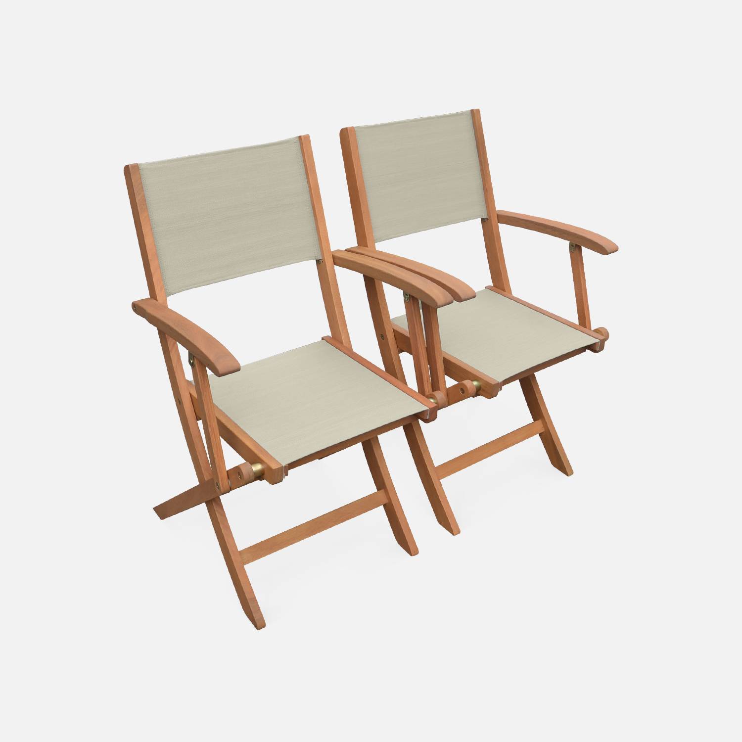 Ausziehbare Gartenmöbel aus Holz - Almeria - Tisch 120/180 cm mit Verlängerung, 2 Sesseln und 4 Stühlen aus geöltem FSC-Eukalyptusholz und taupegrauem Textilene Photo6