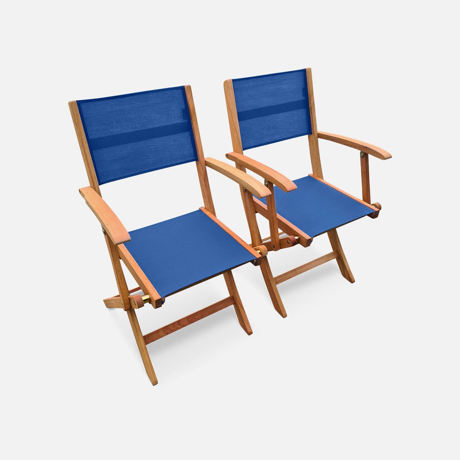 Conjunto de mesa e cadeiras de jardim em madeira e textileno, Azul, 6 lugares, eucalipto, extensível, 120/180 cm Photo4
