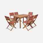 Ausziehbare Gartenmöbel aus Holz - Almeria - Tisch 120/180 cm mit Verlängerung, 2 Sesseln und 4 Stühlen aus geöltem FSC-Eukalyptusholz und terrakottafarbenem Textilene Photo4