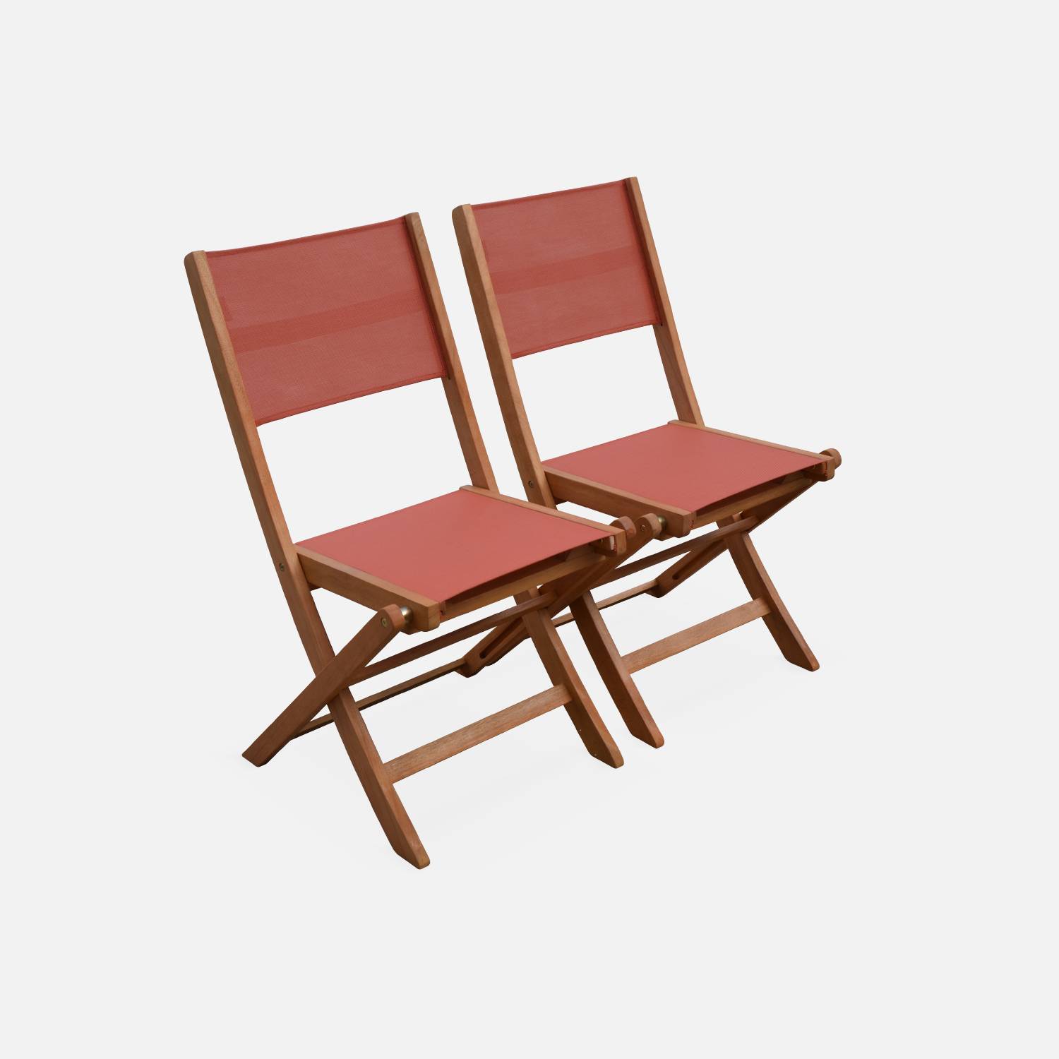 Ausziehbare Gartenmöbel aus Holz - Almeria - Tisch 120/180 cm mit Verlängerung, 2 Sesseln und 4 Stühlen aus geöltem FSC-Eukalyptusholz und terrakottafarbenem Textilene Photo7