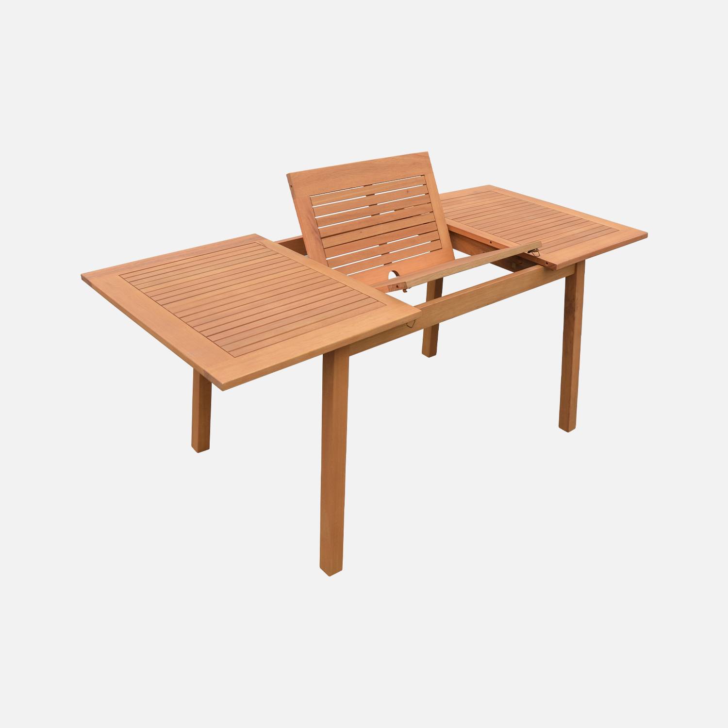 Table de jardin en bois 120-180cm - Almeria - Table rectangulaire avec allonge eucalyptus FSC Intérieur / Extérieur  Photo5