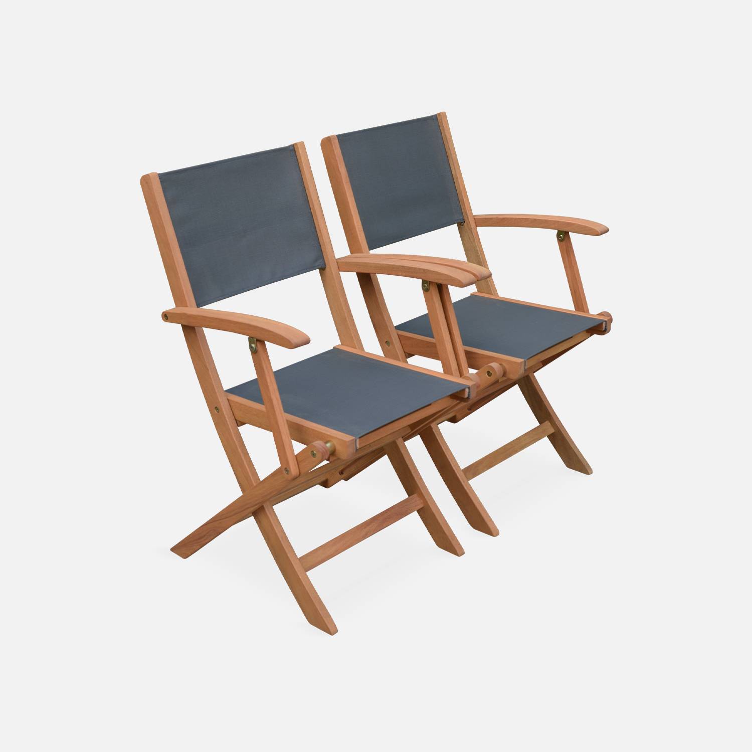 Ausziehbare Gartengarnitur aus Holz - Almeria - Großer Tisch 180/240 cm mit Verlängerung, 2 Sesseln und 6 Stühlen aus geöltem FSC-Eukalyptusholz und anthrazitfarbenem Textilene Photo6