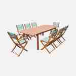 Salon de jardin en bois extensible - Almeria - table 180/240cm avec rallonge, 2 fauteuils et 6 chaises, en bois d'Eucalyptus FSC huilé et textilène vert de gris Photo1