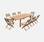 Salon de jardin en bois Almeria, grande table 180-240cm rectangulaire 2 fauteuils, 6 chaises eucalyptus FSC et textilène taupe
