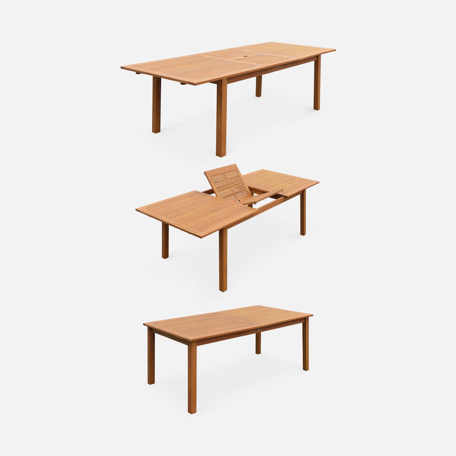 Conjunto de mesa y sillas de jardín de madera y textileno blanco, 8 plazas, Extensible 180/ 240 cm Photo5