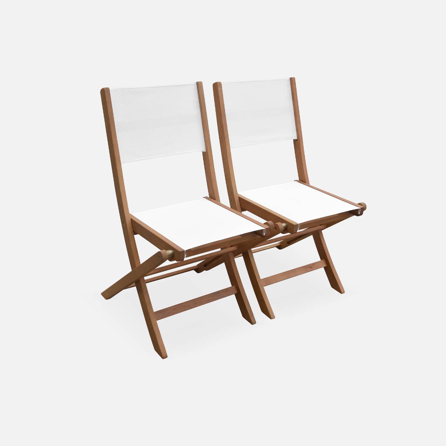 Salon de jardin en bois extensible - Almeria - Grande table 180/240cm avec rallonge, 2 fauteuils et 6 chaises, en bois d'Eucalyptus FSC huilé et textilène blanc Photo8