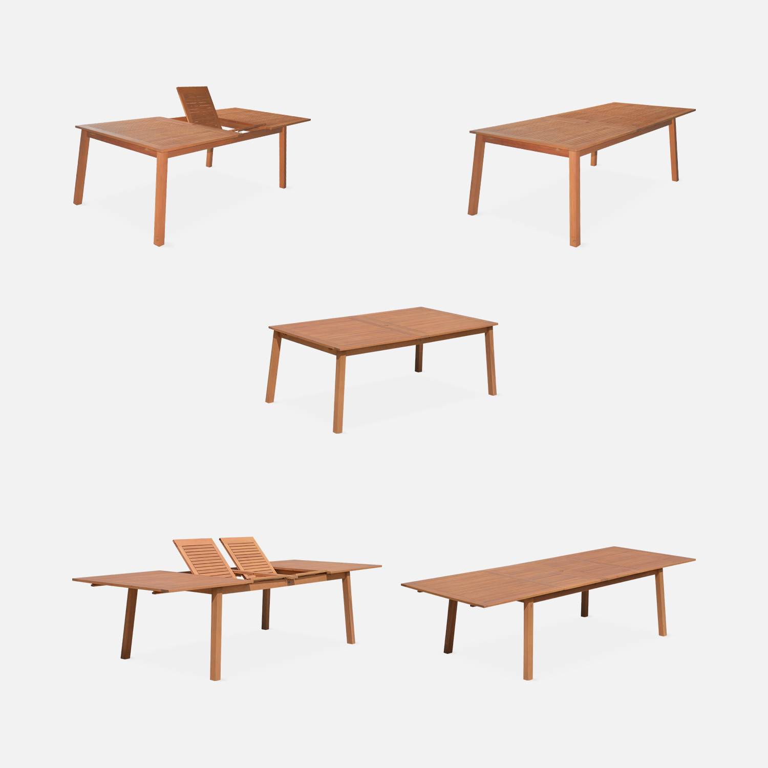 Ausziehbares Gartenmöbelset aus Holz - Almeria Tisch 200/250/300cm mit 2 Verlängerungsplatten, 2 Sesseln und 8 Stühlen, aus geöltem FSC Eukalyptusholz und schwarzem  Textilene Photo5
