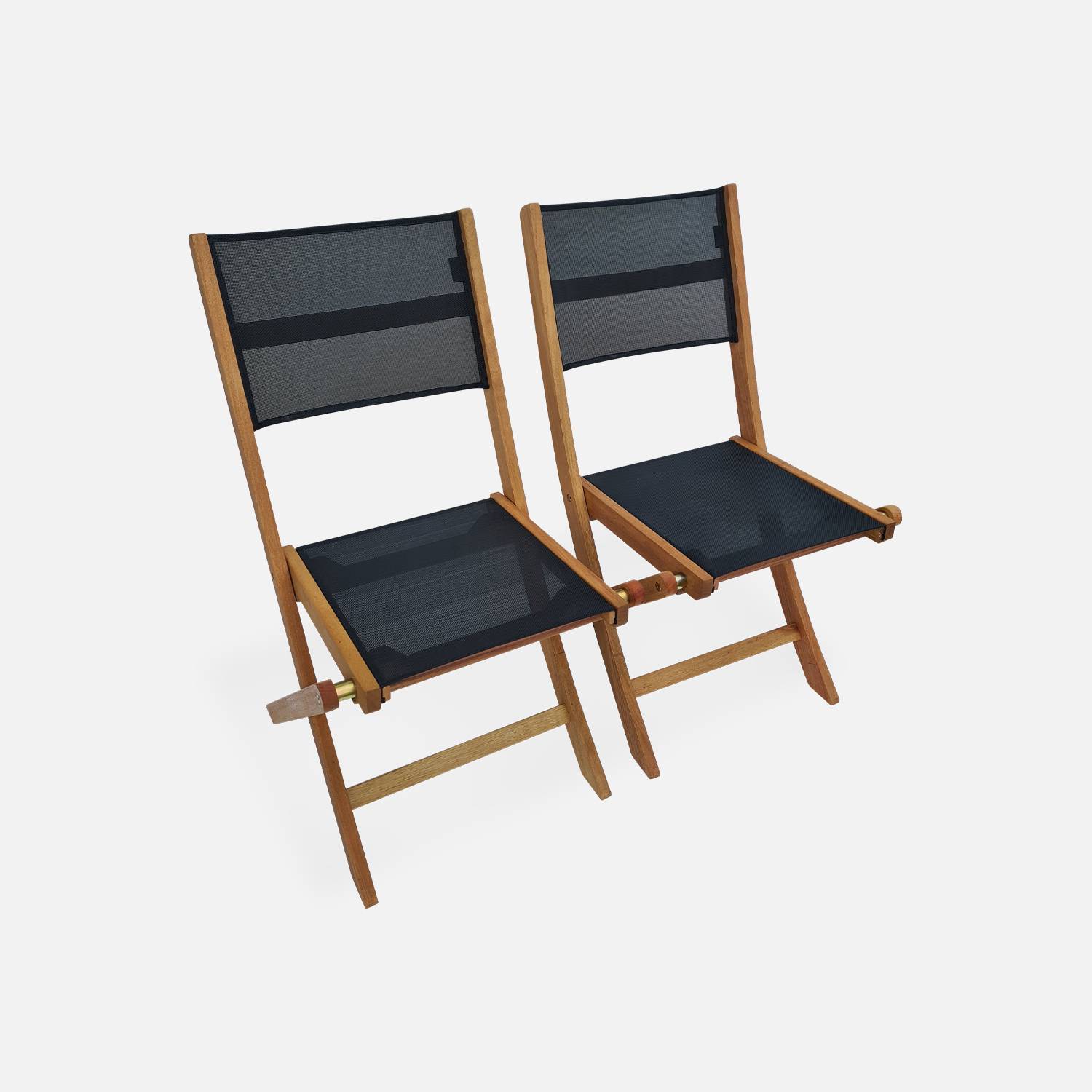 Salon de jardin en bois extensible - Almeria  table 200/250/300cm avec 2 rallonges, 2 fauteuils et 8 chaises, en bois d'Eucalyptus FSC huilé et textilène noir Photo7