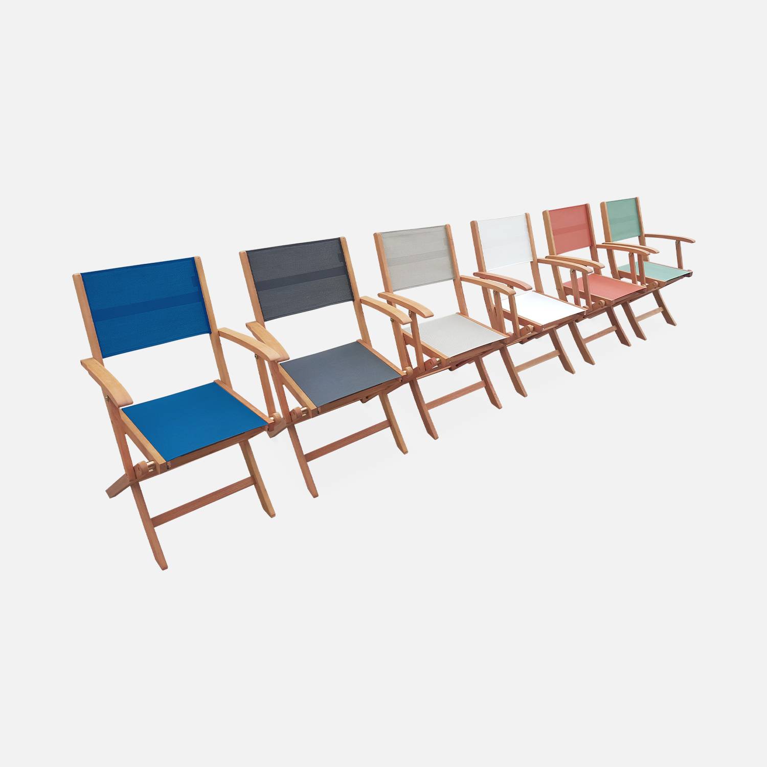 Conjunto de mesa e cadeiras de jardim em madeira e textileno, 10 lugares, eucalipto, extensível, 200/250/300 cm Photo8