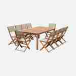 Salon de jardin en bois extensible - Almeria - table 200/250/300cm avec 2 rallonges, 2 fauteuils et 8 chaises, en bois d'Eucalyptus FSC huilé et textilène gris taupe Photo4
