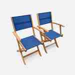 Ausziehbares Gartenmöbelset aus Holz - Almeria Tisch 200/250/300cm mit 2 Verlängerungsplatten, 2 Sesseln und 8 Stühlen, aus geöltem FSC Eukalyptusholz und nachtblauem Textilene Photo4