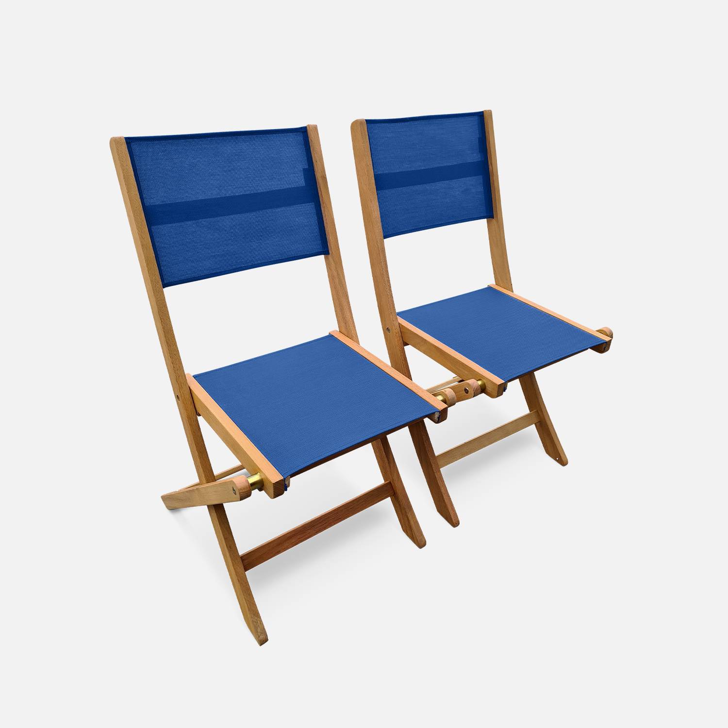 Salon de jardin en bois extensible - Almeria  table 200/250/300cm avec 2 rallonges, 2 fauteuils et 8 chaises, en bois d'Eucalyptus FSC huilé et textilène bleu nuit Photo5
