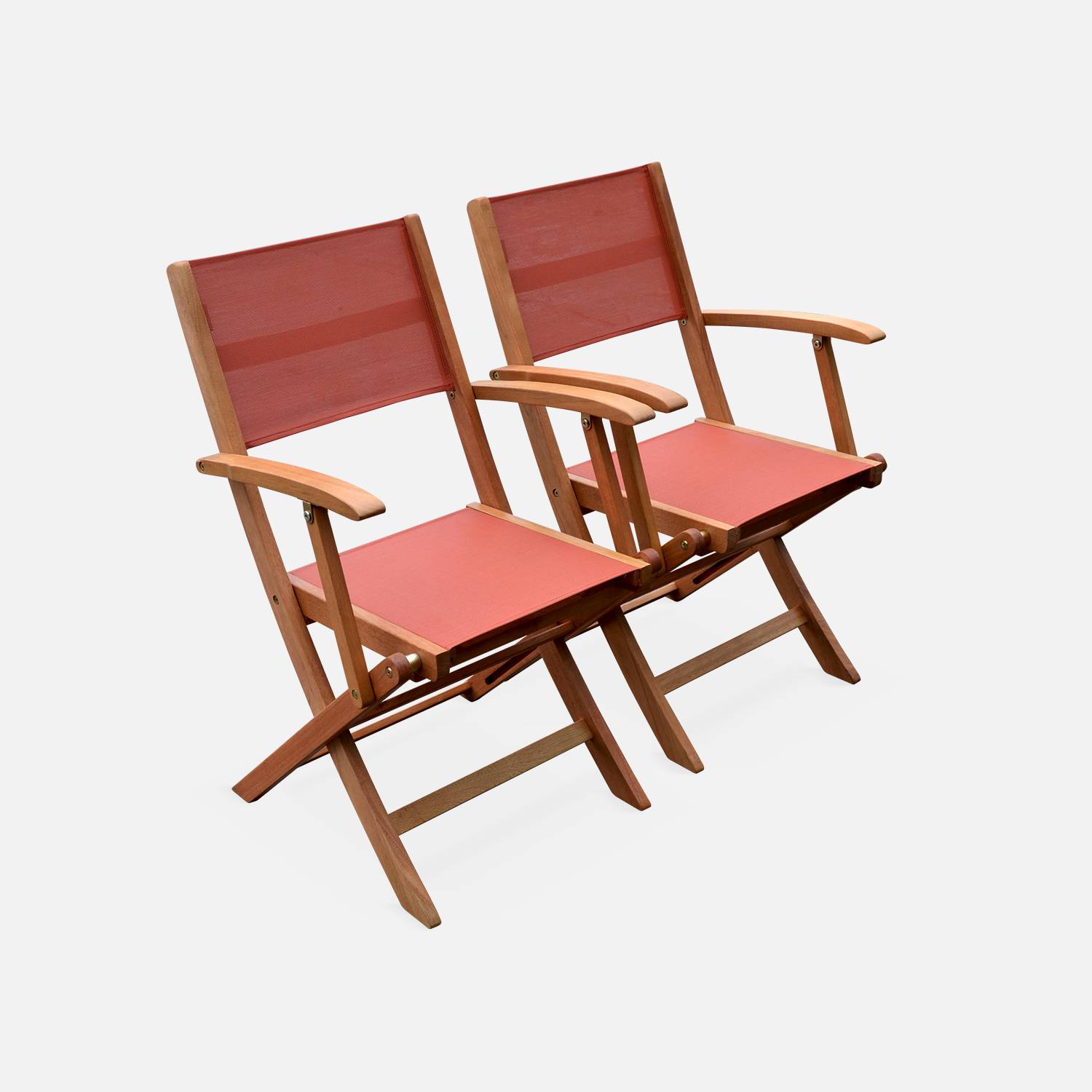 Salon de jardin en bois extensible - Almeria  table 200/250/300cm avec 2 rallonges, 2 fauteuils et 8 chaises, en bois d'Eucalyptus FSC huilé et textilène terra cotta Photo5