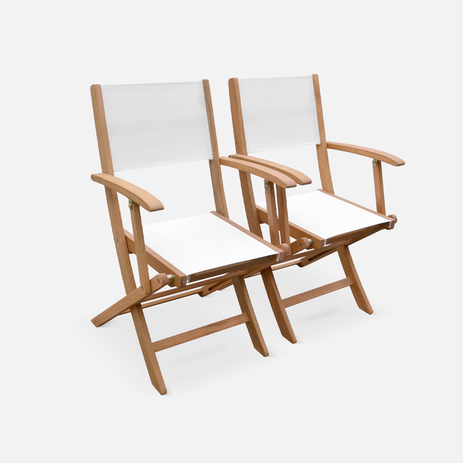 Ausziehbare Gartenmöbel aus Holz - Almeria Tisch 200/250/300cm mit 2 Verlängerungen, 2 Sesseln und 8 Stühlen, aus geöltem FSC Eukalyptusholz und weißem Textilene Photo6