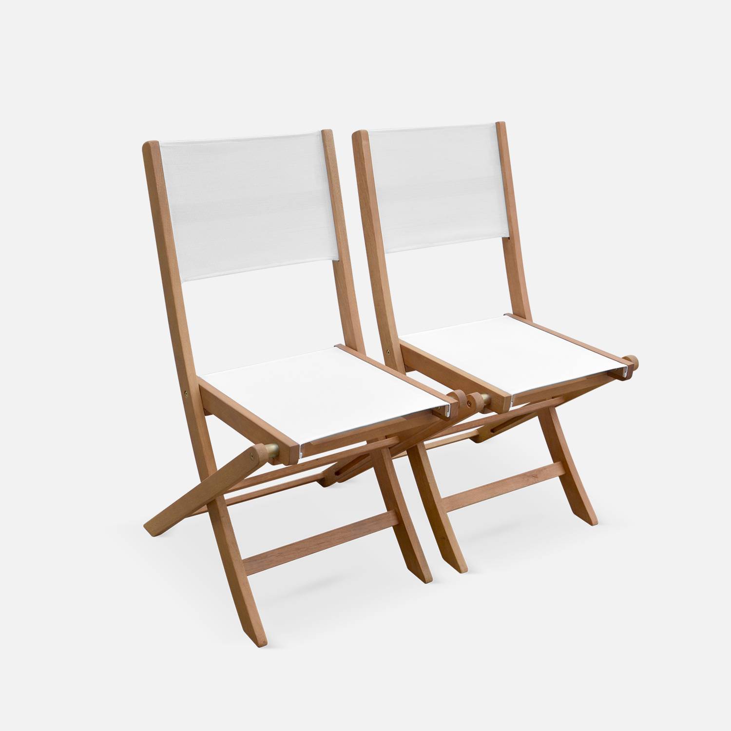 Salon de jardin en bois extensible - Almeria - Grande table 200/250/300cm avec 2 rallonges, 2 fauteuils et 8 chaises, en bois d'Eucalyptus FSC huilé et textilène blanc Photo7