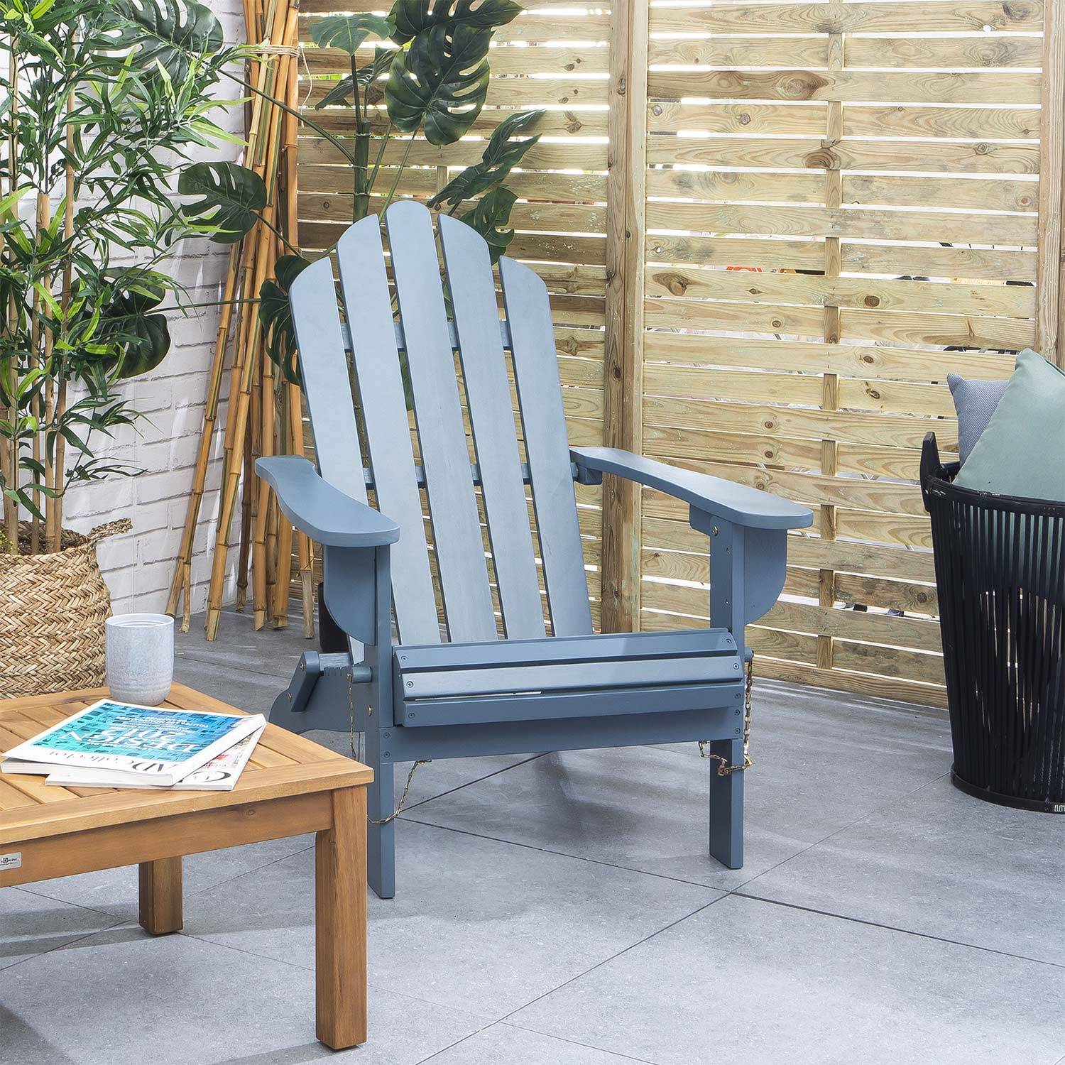 Fauteuil de jardin en bois - Adirondack Salamanca bleu grisé - Eucalyptus FSC, chaise de terrasse retro, siège de plage pliable Photo4
