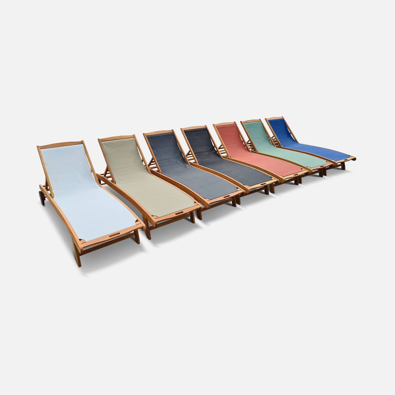 2er Set Holz Sonnenliegen - Marbella Anthrazit  - 2 Liegestühle aus geöltem FSC-Eukalyptusholz und Textilene in Anthrazit Photo9