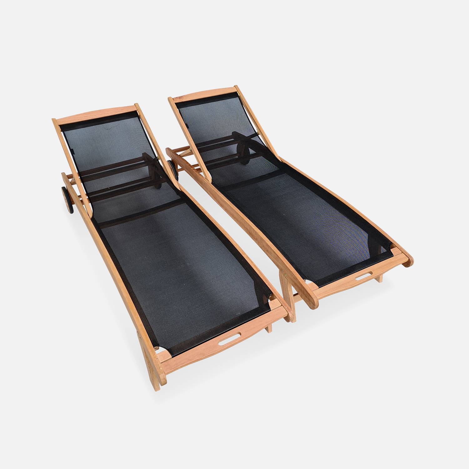 2er Set Holz Sonnenliegen - Marbella - 2 Liegestühle aus geöltem FSC-Eukalyptusholz und Textilene  Photo1